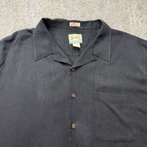 Vintage Reyn Spooner Hawaiian Aloha Shirt Men XL Black Jacquard Floral Silk